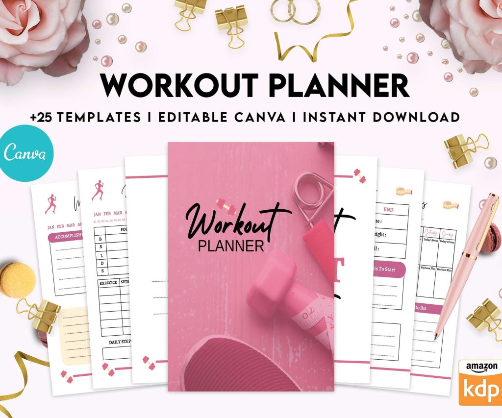 Workout Gym Workout Planner Workout Planner, exercise tracker , Fitness Journal, workout journal, Canva Editable Templates