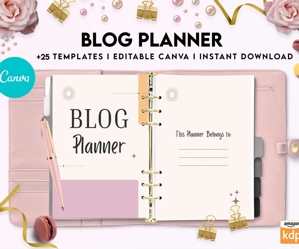 Blog Planner, Planner for blogger, social media Planner, content planner, Canva Editable Templates