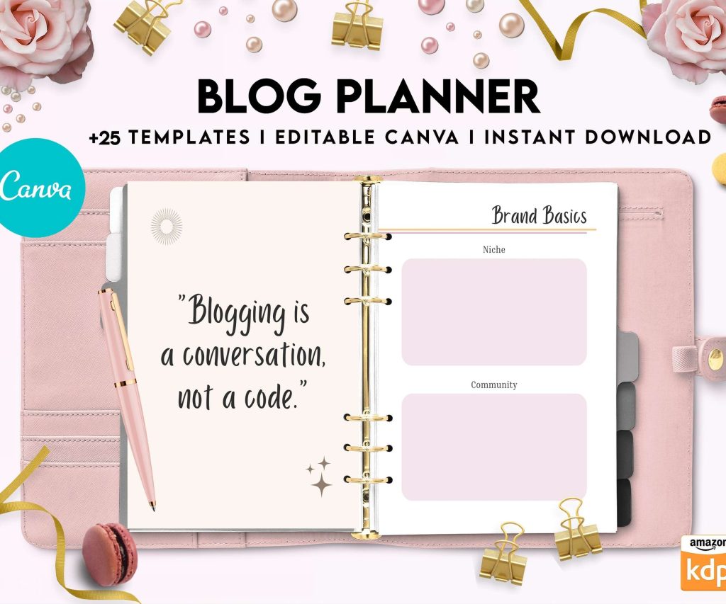 Blog Planner, Planner for blogger, social media Planner, content planner, Canva Editable Templates