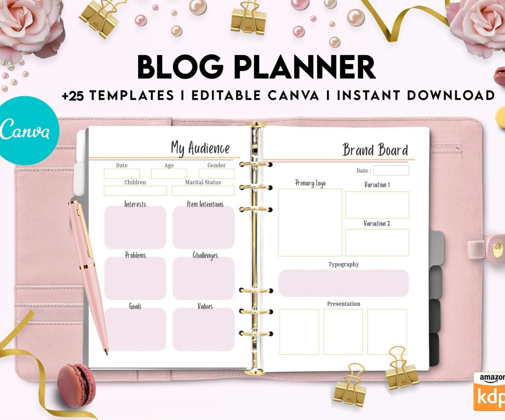 Blog Planner, Planner for blogger, social media Planner, content planner, Canva Editable Templates