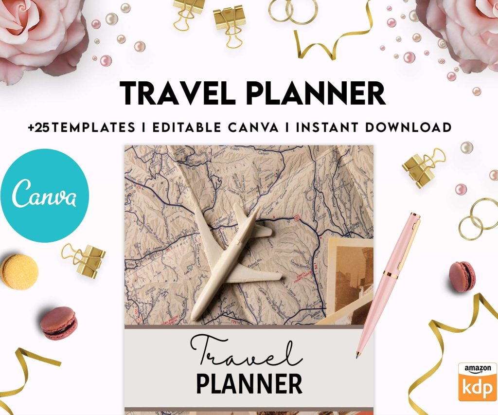 Travel Planner, travel checklist , trip organizer, vacation planner, travel itinerary Canva Editable Templates