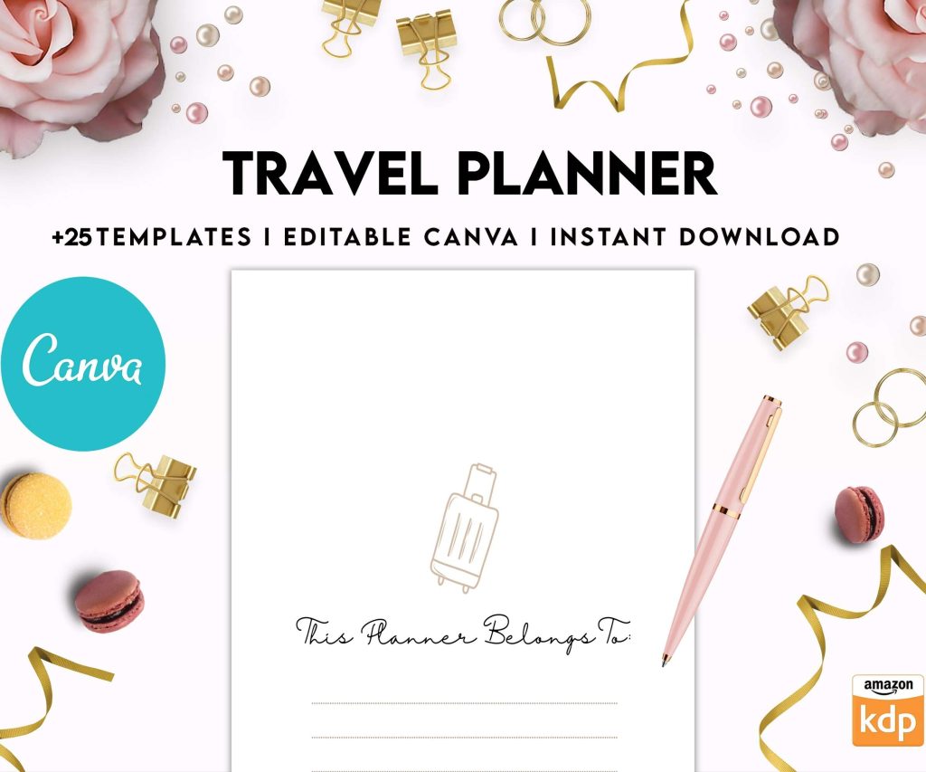 Travel Planner, travel checklist , trip organizer, vacation planner, travel itinerary Canva Editable Templates