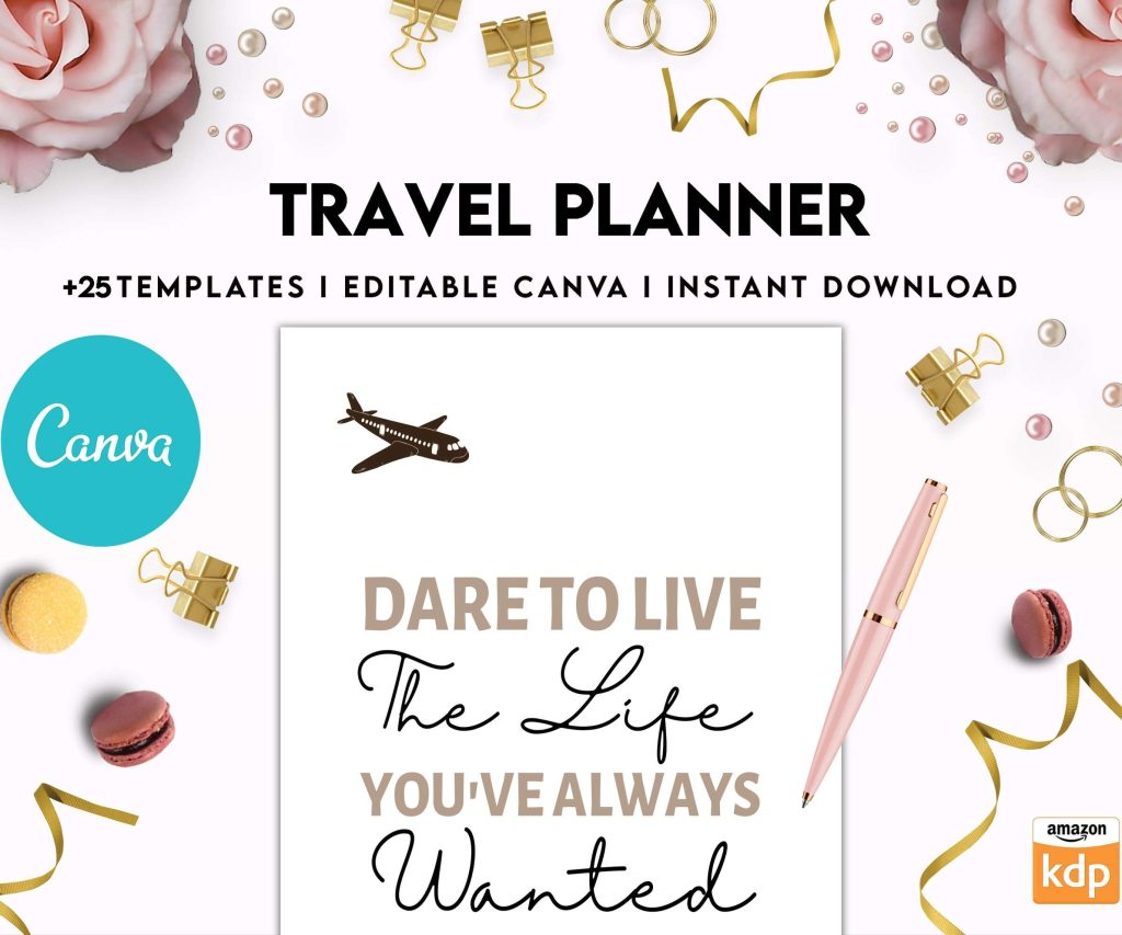 Travel Planner, travel checklist , trip organizer, vacation planner, travel itinerary Canva Editable Templates