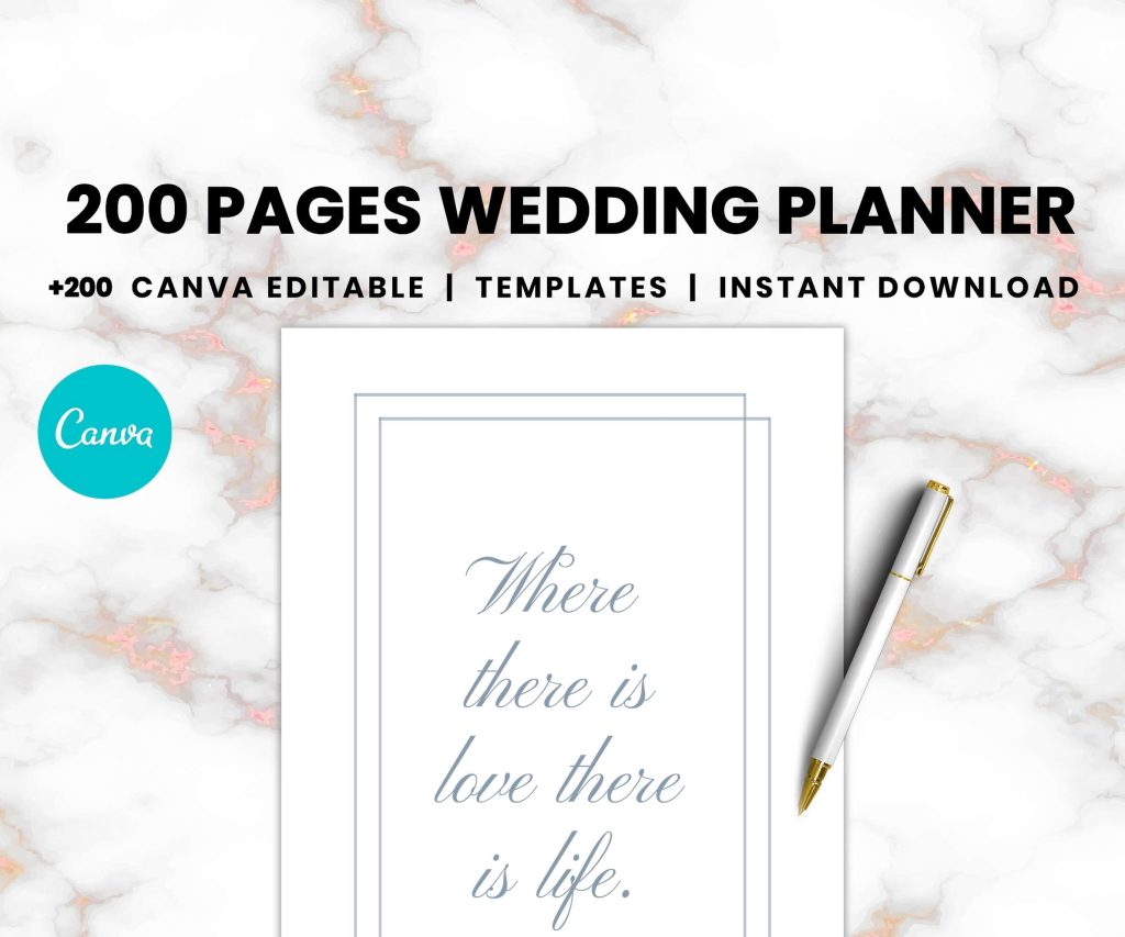 Wedding Planner 200 pages, Wedding Planning Canva Editable Templates.