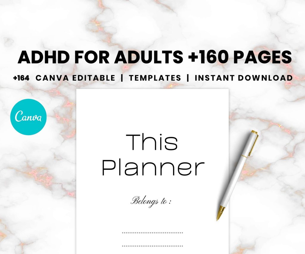 ADHD Journal For Adults +160 Canva Editable Templates.