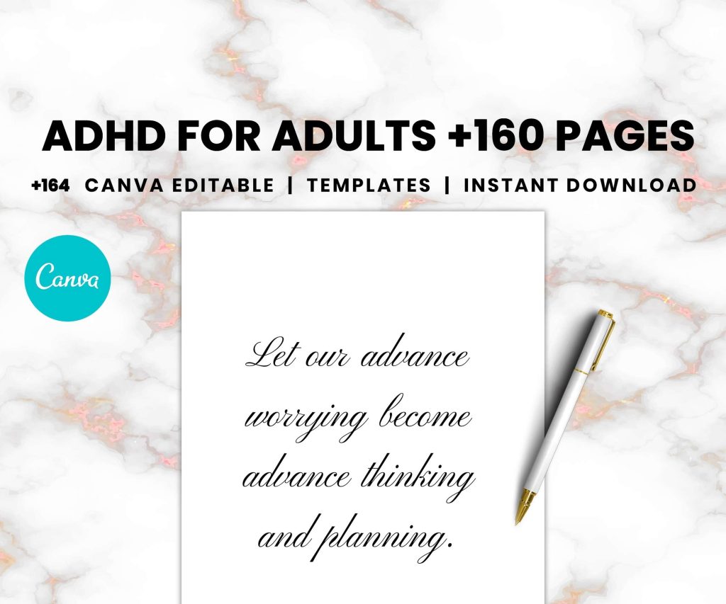 ADHD Journal For Adults +160 Canva Editable Templates.