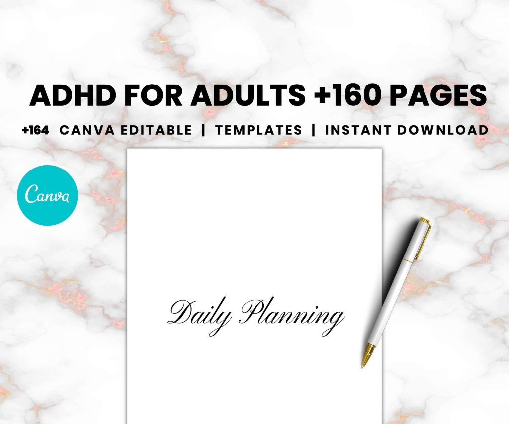 ADHD Journal For Adults +160 Canva Editable Templates.