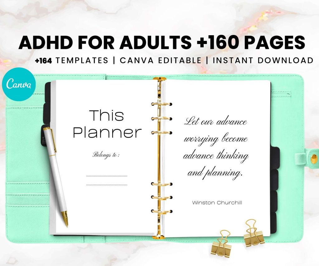ADHD Journal For Adults +160 Canva Editable Templates.
