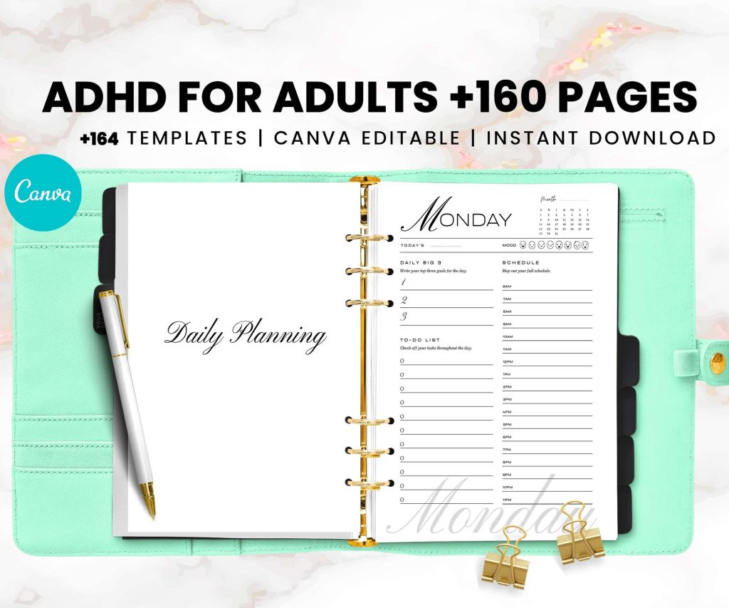 ADHD Journal For Adults +160 Canva Editable Templates.