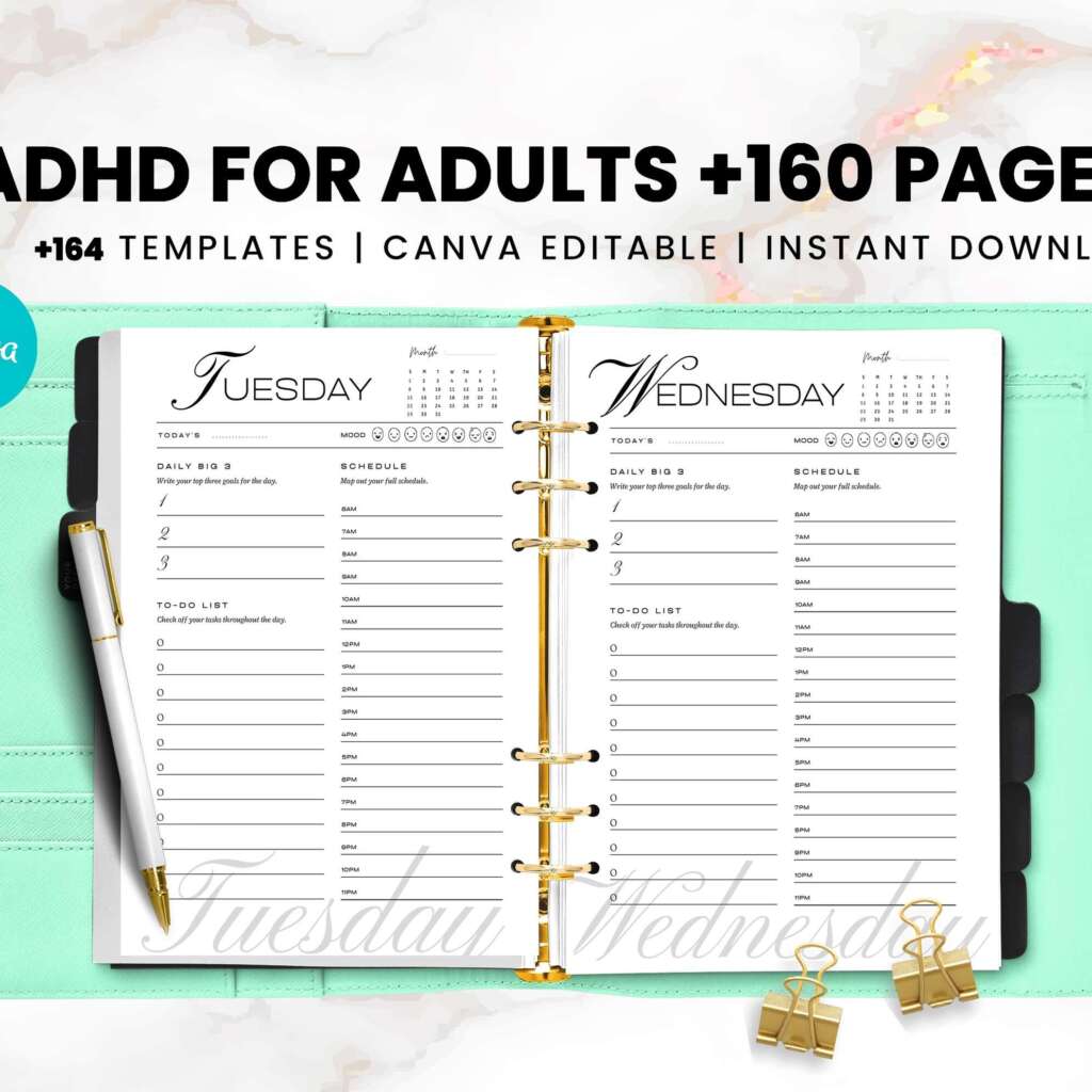 ADHD Journal For Adults +160 Canva Editable Templates.