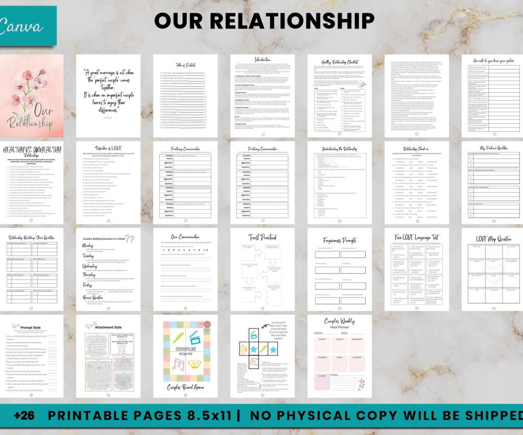 Relationship journal Canva Editable Templates.