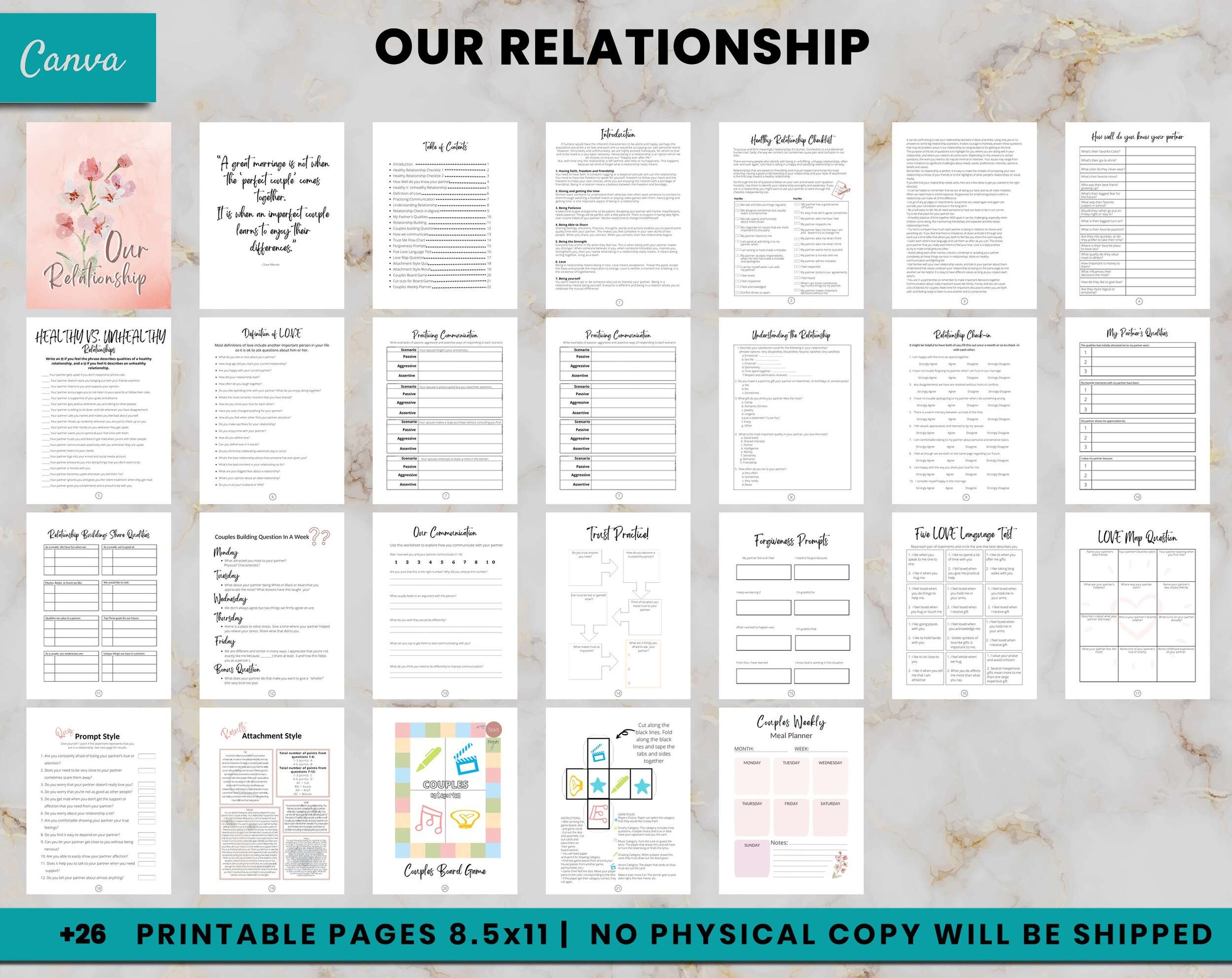 Relationship journal Canva Editable Templates.