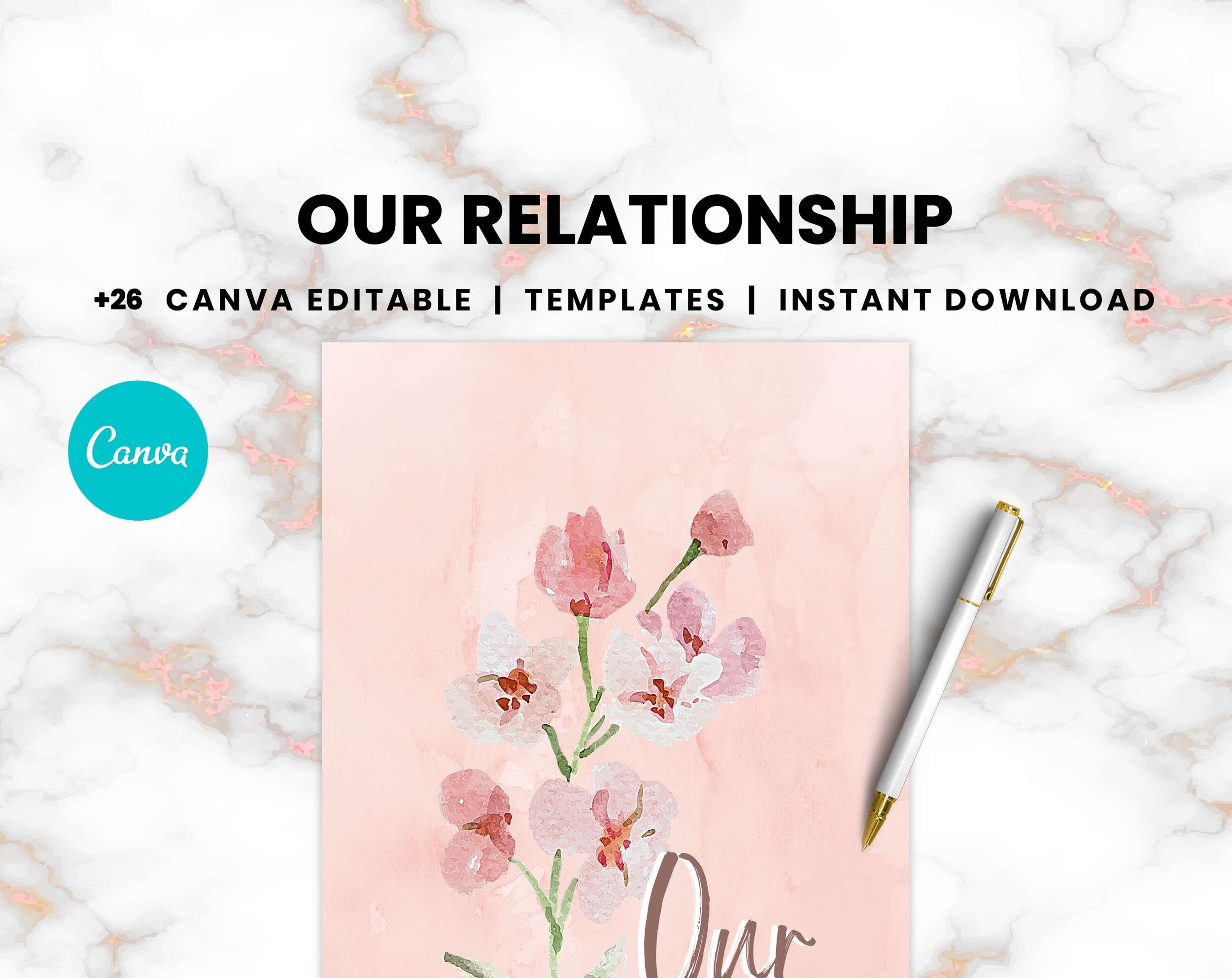 Relationship journal Canva Editable Templates.