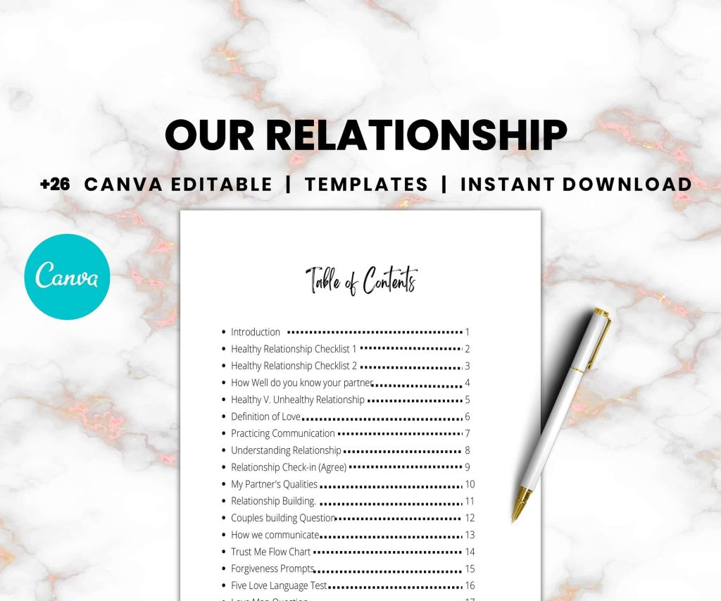 Relationship journal Canva Editable Templates.