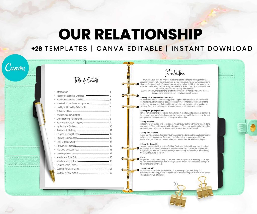 Relationship journal Canva Editable Templates.