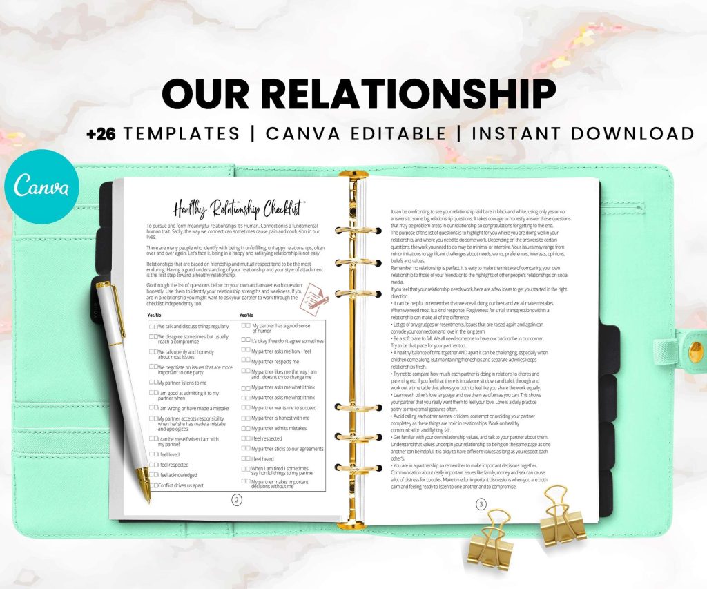 Relationship journal Canva Editable Templates.