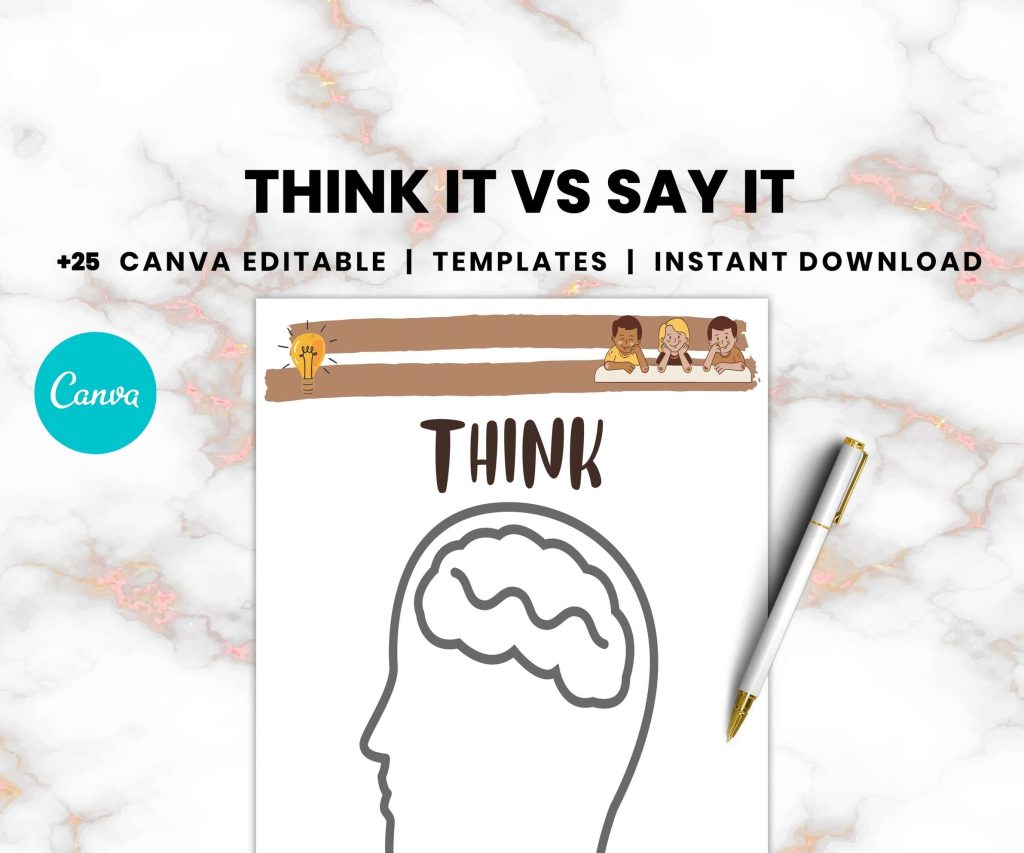 Think it Vs Say it, Communication Journal, Canva Editable Templates.