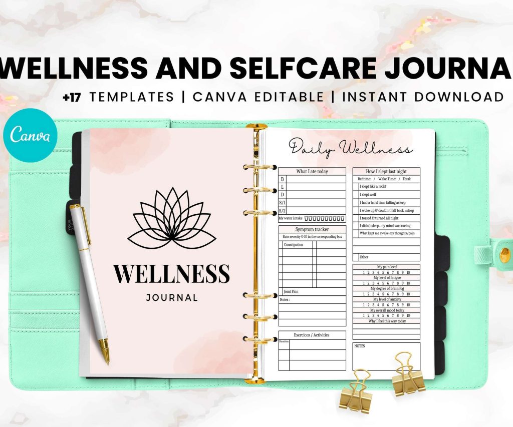 Wellness and Selfcare Journal, Canva Editable Templates.