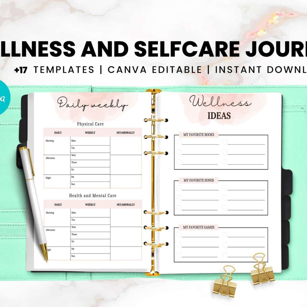 Wellness and Selfcare Journal, Canva Editable Templates.