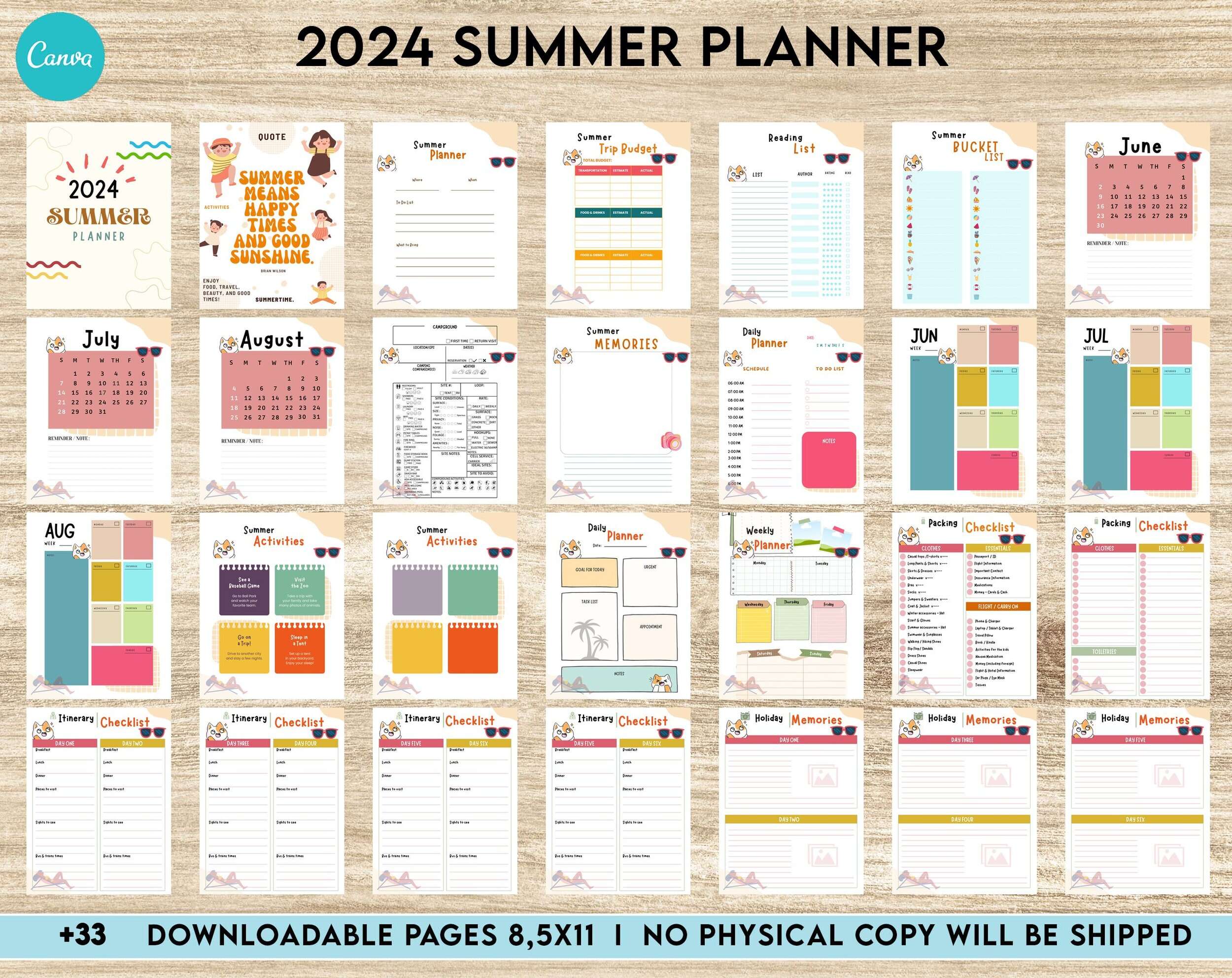 2024 Canva Editable Summer Planner Templates