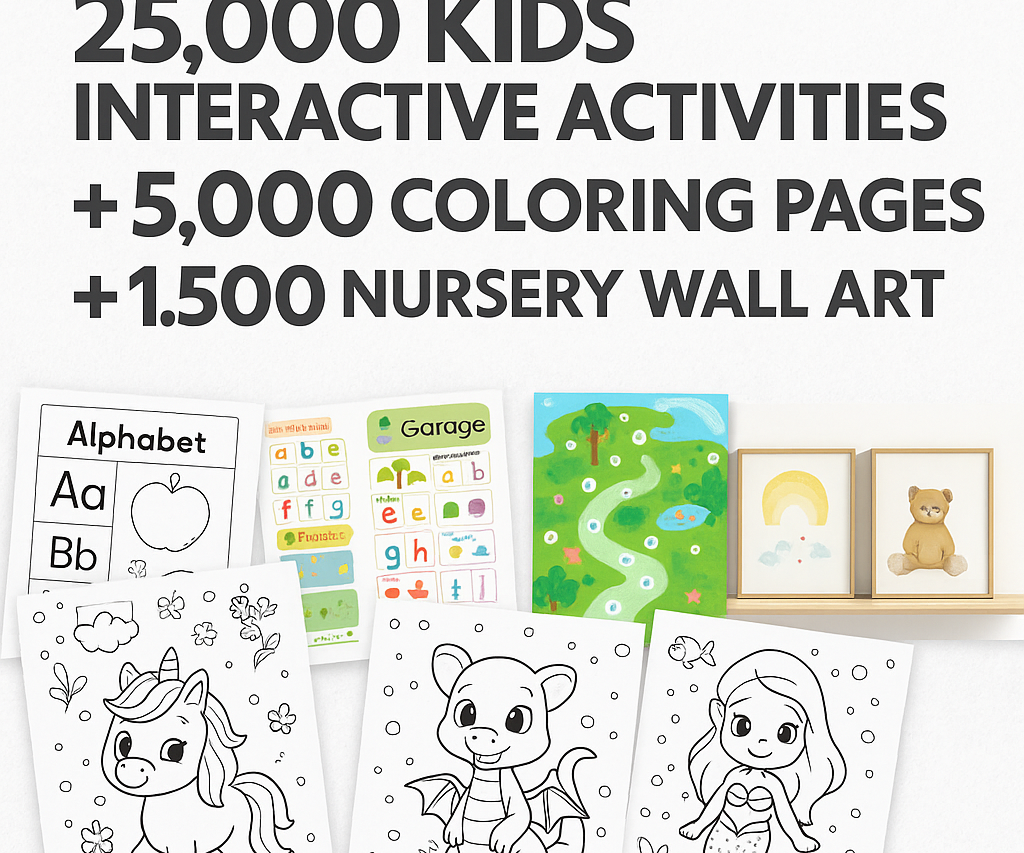 +30 000 Printable activity Pages Bundle for kids, Cute Coloring Pages for children Girls, Boys PDF Format