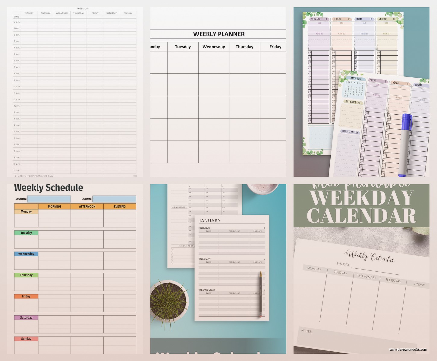 Weekly Calendar Template: Free Printable & Digital Designs - Planners